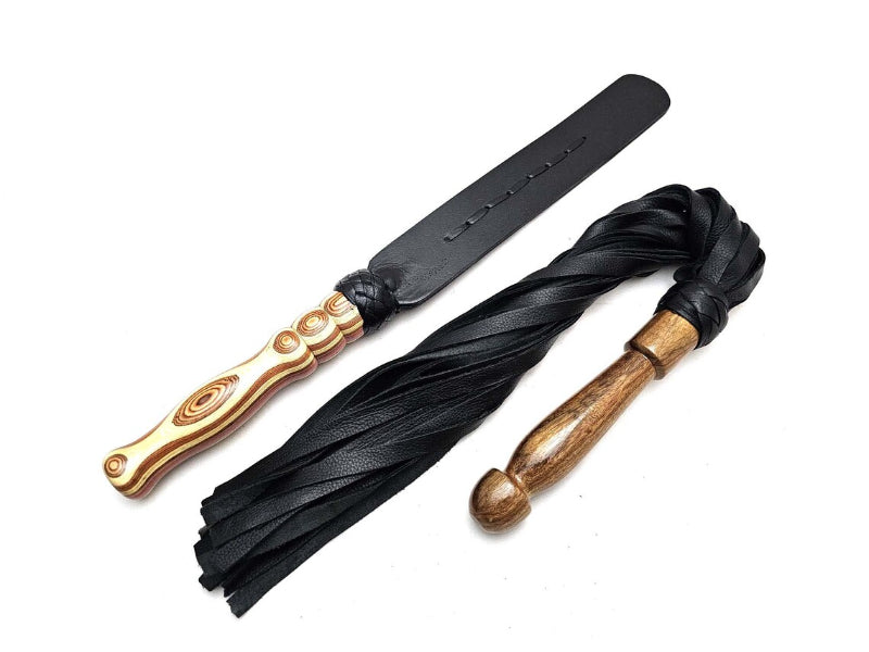 Flogger Leather Paddle Leather Whip Set