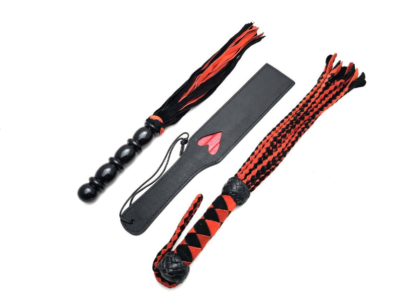 Flogger Leather Paddle Leather Whip Set