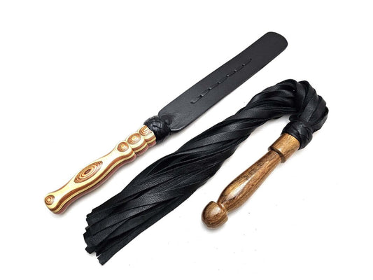 Flogger Leather Paddle Leather Whip Set