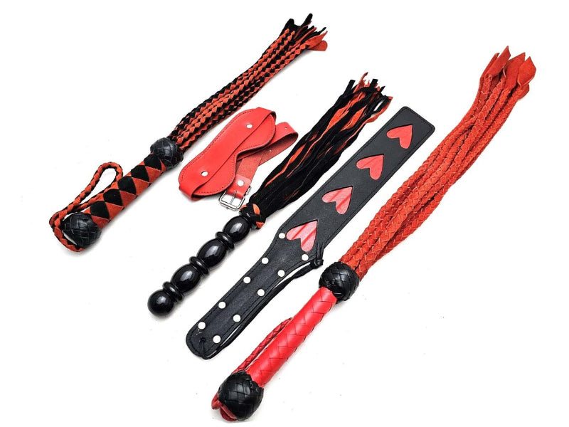 Flogger Leather Paddle Leather Whip Set