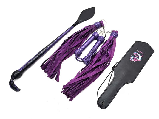 Flogger Leather Paddle Leather Whip Set